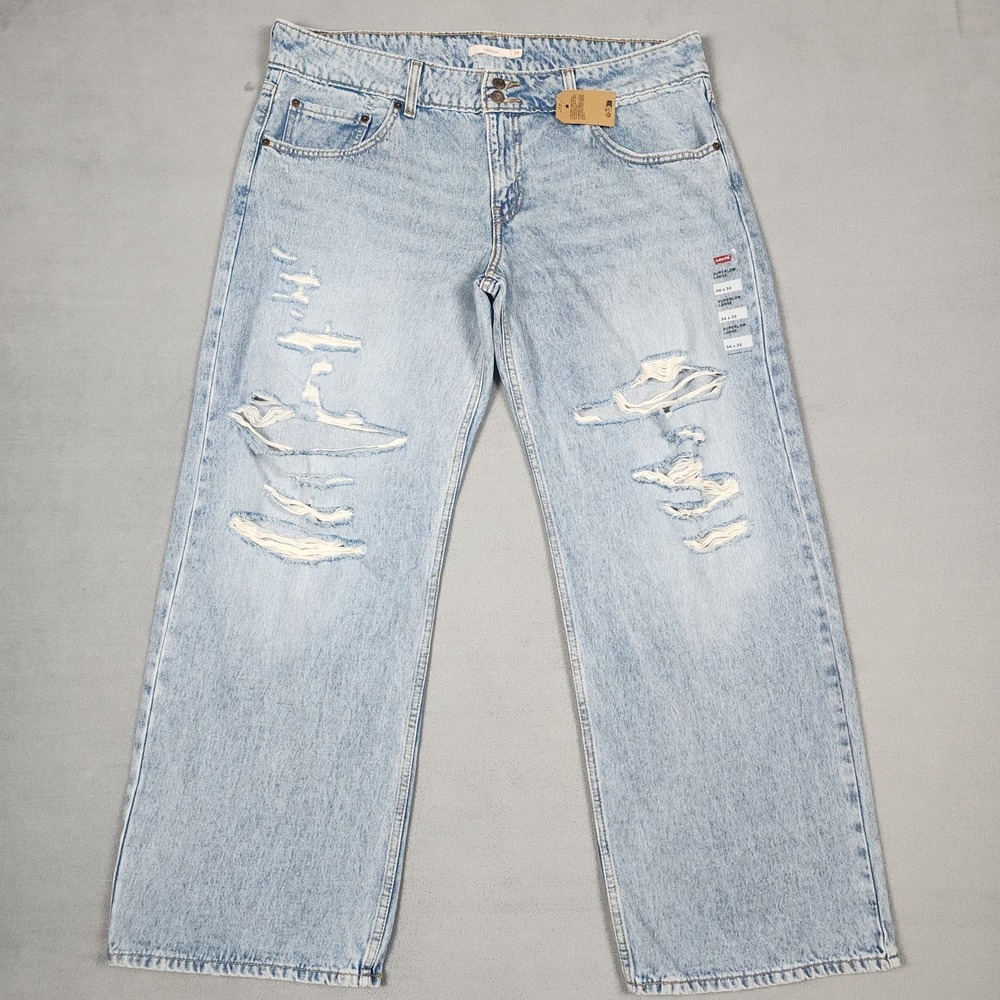 Levi's Superlow Loose Jeans Women's 34x32 Light Wash Ripped Baggy Low Rise NWT